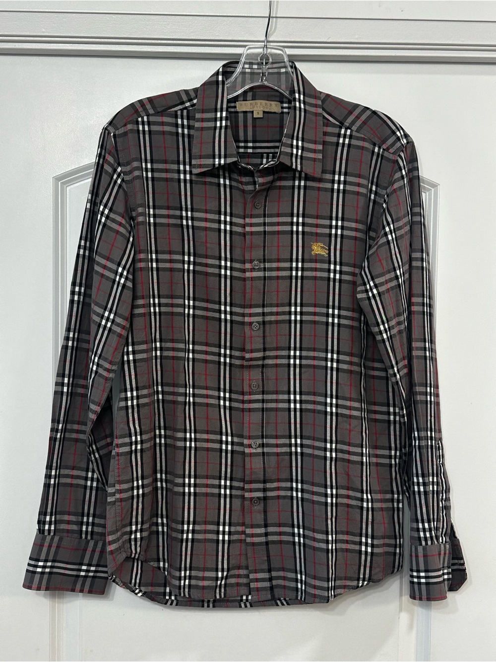 Burberry London Men’s Grey Nova Check Long Sleeve Button-Down Shirt - Size S